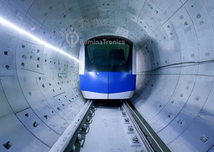 Subway tunnel with continuous LED strip lighting