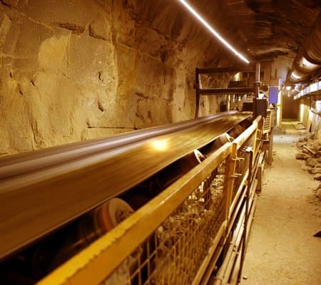 Amber LED strip lighting for industrial conveyor belt